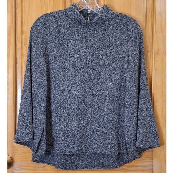Zara Shirt Women Small Gray Knit Funnel Neck Bell Sleeve Classic Office Corpcore - Picture 1 of 7
